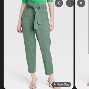 Women's High-Rise Tapered Ankle Tie Front Pants A New Day Green Size 10